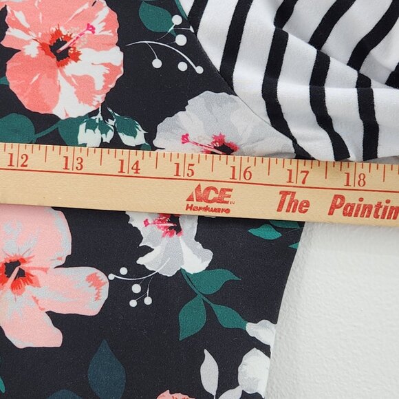 Floral Raglan Baseball Tee Striped Long Sleeve Black Pink Women’s Size L So Soft - Picture 10 of 13